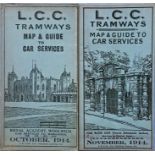 Pair of London County Council (LCC) Tramways POCKET MAPS & GUIDES TO CAR SERVICES comprising the