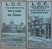 Pair of London County Council (LCC) Tramways POCKET MAPS & GUIDES TO CAR SERVICES comprising the