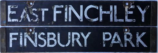 London Underground 38-Tube Stock enamel CAB DESTINATION PLATE for East Finchley / Finsbury Park on