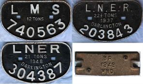 Selection of cast-iron railway WAGON PLATES comprising LMS 740563, LNER 1937 Darlington 203843, LNER
