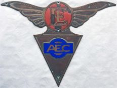 A 1930s enamel-on-brass AEC & English Electric TROLLEYBUS BADGE from an AEC trolleybus with