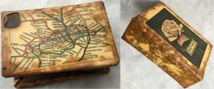 c1908 tin-plate MATCHBOX HOLDER featuring an UNDERGROUND MAP on one side similar to the style used