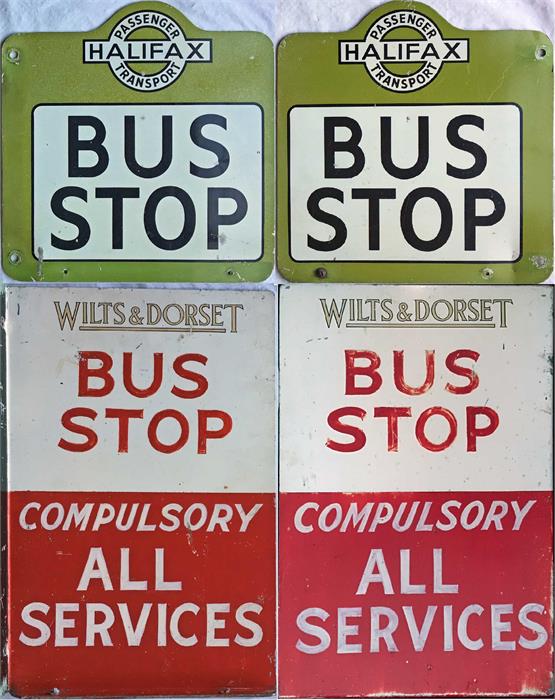 Pair of 1960s aluminium BUS STOP FLAGS, the first for Halifax Passenger Transport and the second for