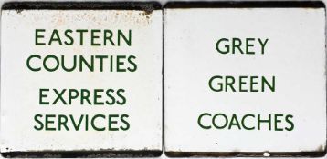 Pair of London Transport coach stop enamel E-PLATES for Eastern Counties Express Services and Grey