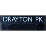 London Underground 38-Tube Stock enamel CAB DESTINATION PLATE for Drayton Pk / [blank] on the