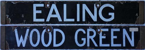 London Underground Standard Tube Stock enamel CAB DESTINATION PLATE for Ealing / Wood Green on the