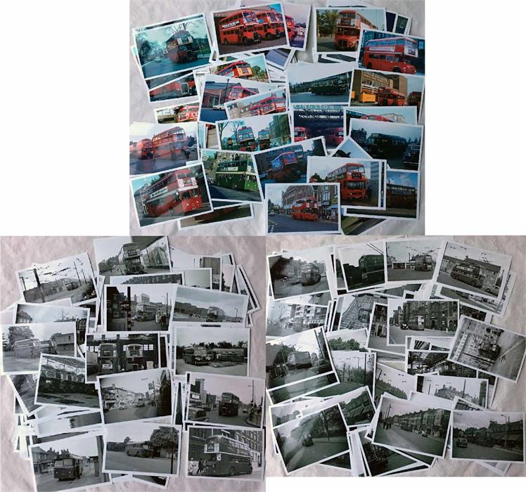 Quantity (3 boxes) of London bus & trolleybus 6x4 PHOTOGRAPHS from the 1950s-70s comprising c100 b&w