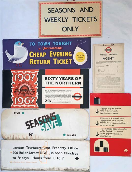 Selection of London Transport UNDERGROUND PANEL POSTERS/CARRIAGE CARDS incl 1958 'To Town Tonight'