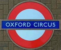 London Underground enamel PLATFORM ROUNDEL SIGN from Oxford Circus Station. This is a medium-size