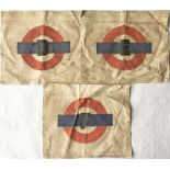Set of small WW2 COTTON FLAGS bearing the London Transport bullseye in red and blue and the