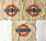 Set of small WW2 COTTON FLAGS bearing the London Transport bullseye in red and blue and the