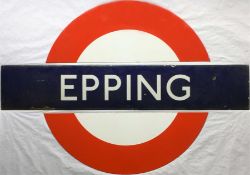 London Underground enamel PLATFORM BULLSEYE SIGN from Epping Station on the Central Line, the