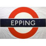 London Underground enamel PLATFORM BULLSEYE SIGN from Epping Station on the Central Line, the