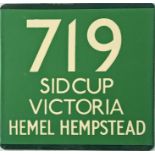 London Transport coach stop enamel E-PLATE for Green Line route 719 destinated Sidcup, Victoria,