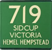 London Transport coach stop enamel E-PLATE for Green Line route 719 destinated Sidcup, Victoria,