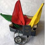 A Railway Guard's BAG together with a set of 3 cotton SIGNALLING FLAGS (red, yellow & green), a