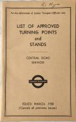 London Transport OFFICIALS' BOOKLET 'List of Approved Turning Points and Stands - Central Road