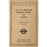 London Transport OFFICIALS' BOOKLET 'List of Approved Turning Points and Stands - Central Road