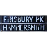 London Underground Standard Tube Stock enamel CAB DESTINATION PLATE for Finsbury Pk / Hammersmith on