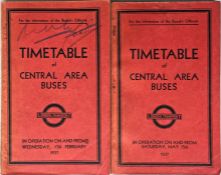 Pair of 1937 London Transport Officials' TIMETABLE BOOKLETS of Central Area Buses ('Red Books')