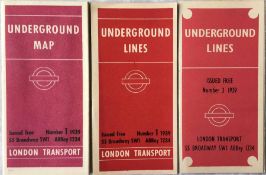 Selection of London Underground POCKET MAPS comprising 'Schleger' card issues No 1 1939 and No 3