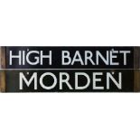 London Underground 1938-Tube Stock enamel CAB DESTINATION PLATE for High Barnet / Morden on the