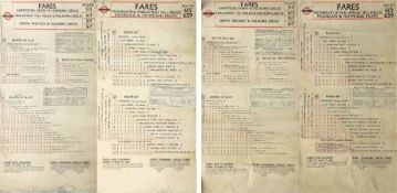 Pair of London Transport Trolleybuses double-sided card FARECHARTS, both for routes 513/613/517/