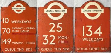Set of London Transport 1950s/60s BUS STOP SIGNS from the 'tombstone'-style frames at Victoria bus