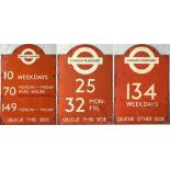 Set of London Transport 1950s/60s BUS STOP SIGNS from the 'tombstone'-style frames at Victoria bus