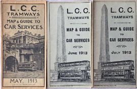 Selection of London County Council (LCC) Tramways POCKET MAPS comprising issues dated May 1913, June