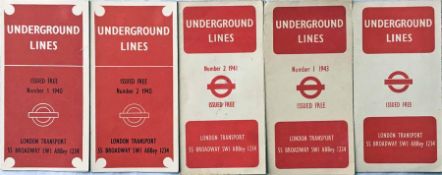 Selection of WW2 London Underground diagrammatic, card POCKET MAPS comprising 'Schleger' issues 1,