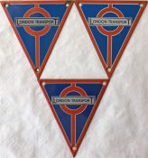 Selection of London Transport RT bus enamel RADIATOR TRIANGLE BADGES for Central (red) versions. Two