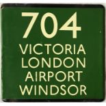 London Transport coach stop enamel E-PLATE for Green Line route 704 destinated Victoria, London