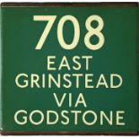London Transport coach stop enamel E-PLATE for Green Line route 708 destinated East Grinstead via