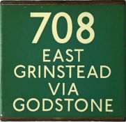 London Transport coach stop enamel E-PLATE for Green Line route 708 destinated East Grinstead via