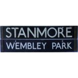 London Underground Standard / 38-Tube Stock enamel CAB DESTINATION PLATE for Stanmore / Wembley Park