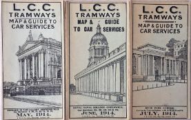 Selection of London County Council (LCC) Tramways POCKET MAPS comprising issues dated May 1914, June