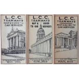 Selection of London County Council (LCC) Tramways POCKET MAPS comprising issues dated May 1914, June