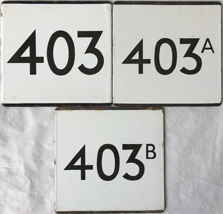 Selection of London Transport bus stop enamel E-PLATES for the 403 group out of Chelsham garage