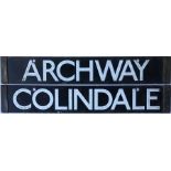 London Underground 1938-Tube Stock enamel CAB DESTINATION PLATE for Archway / Colindale on the