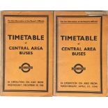 Pair of WW2 London Transport Officials' TIMETABLE BOOKLETS of Central Area Buses ('Red Books'