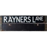 London Underground Standard or 1938-Tube Stock enamel CAB DESTINATION PLATE for Rayners Lane on