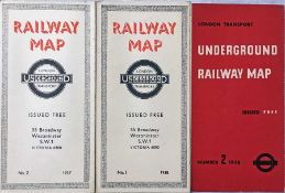 Selection of 1930s London Underground diagrammatic, card POCKET MAPS comprising 'Beck' issues 2,