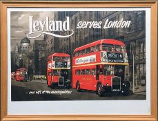 Early 1950s Leyland Motors POSTER 'Leyland Serves London'. A framed, original example of this much