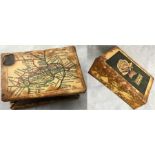 c1908 tin-plate MATCHBOX HOLDER featuring an UNDERGROUND MAP on one side similar to the style used