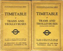 Pair of London Transport Officials' TIMETABLE BOOKLETS of Trams and Trolleybuses comprising the
