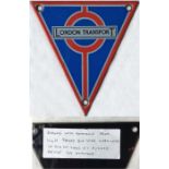 London Transport enamel RADIATOR TRIANGLE BADGE from Service Vehicle 114W (ex T 320 in 1938), a