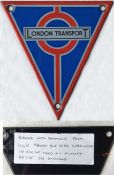 London Transport enamel RADIATOR TRIANGLE BADGE from Service Vehicle 114W (ex T 320 in 1938), a