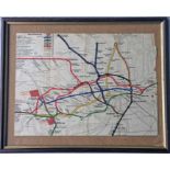 c1908 London Underground MAP in a frame. Shows the Shepherds Bush and Earl's Court Exhibitions. An