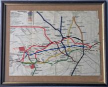 c1908 London Underground MAP in a frame. Shows the Shepherds Bush and Earl's Court Exhibitions. An